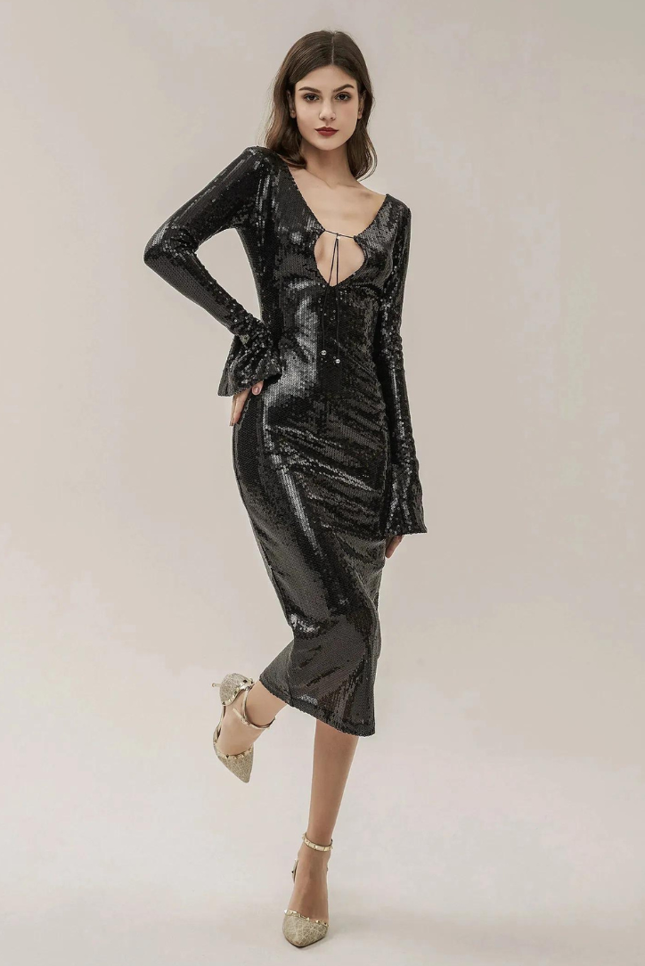 Hailey Sequins Midi- Black