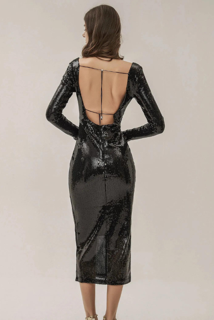 Hailey Sequins Midi- Black