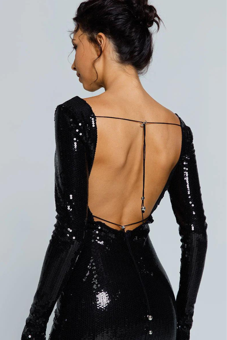Hailey Sequins Midi- Black