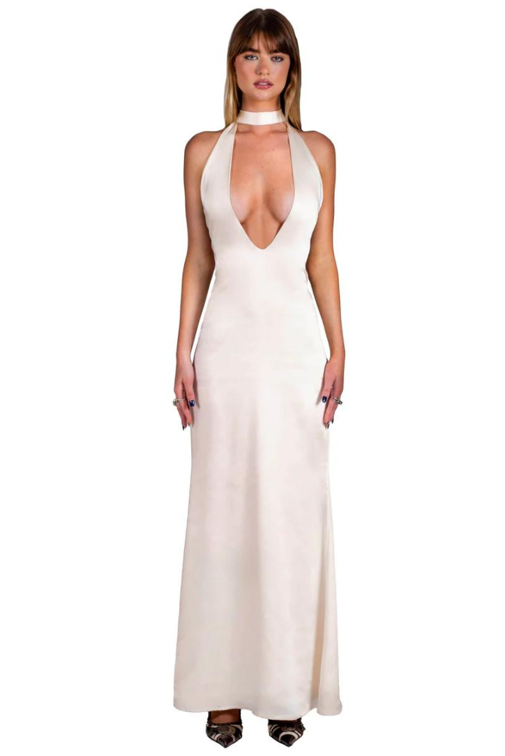 Karolina Satin Maxi- White