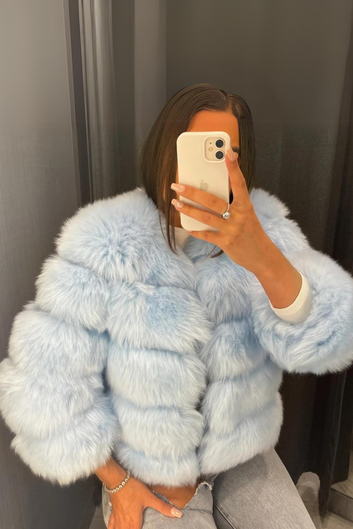 Vogue Faux Fur Coat- Sky Blue