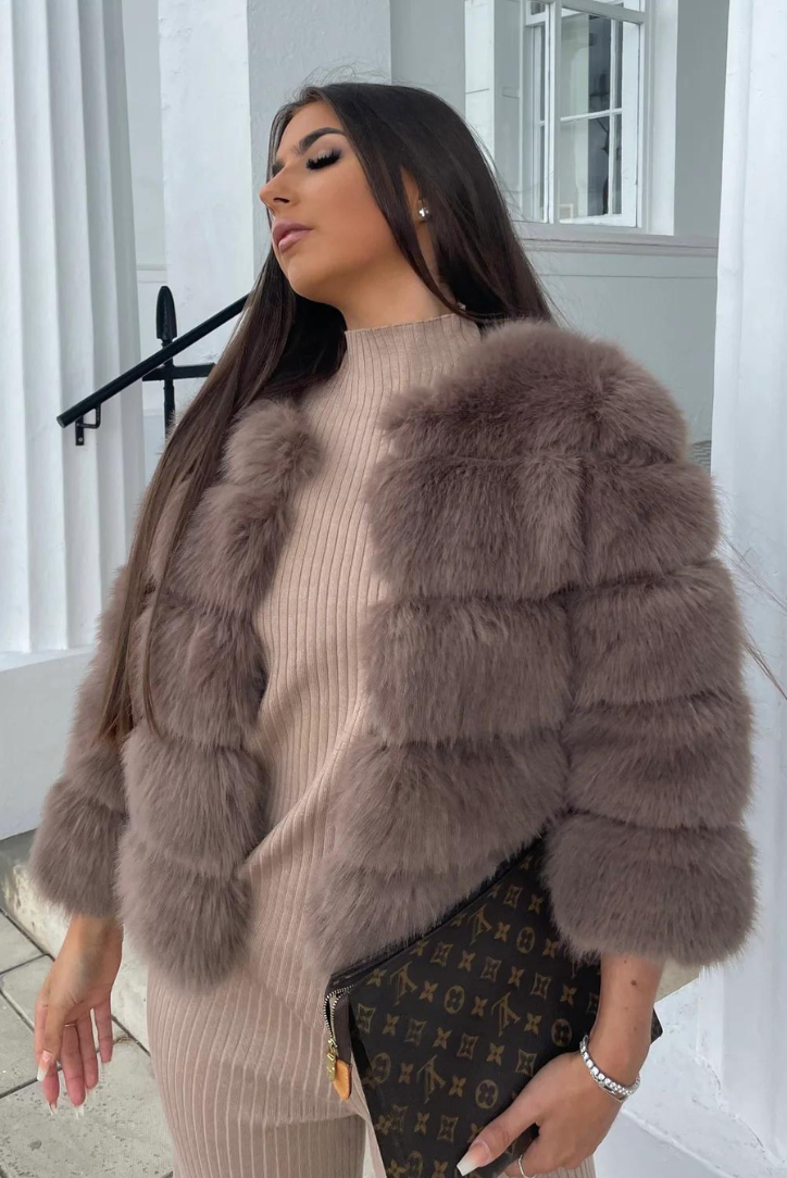 Vogue Faux Fur Coat- Mocha