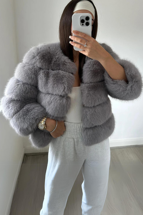 Vogue Faux Fur Coat- Grey