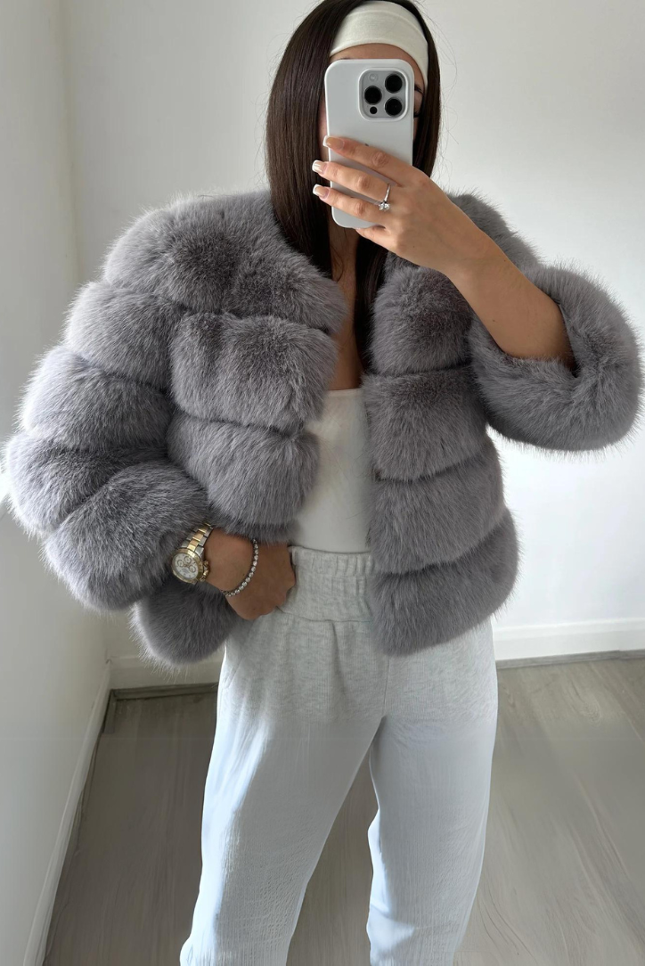 Vogue Faux Fur Coat- Grey