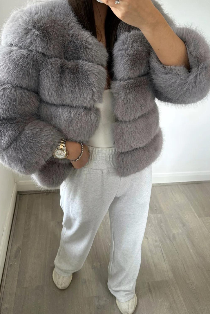 Vogue Faux Fur Coat- Grey