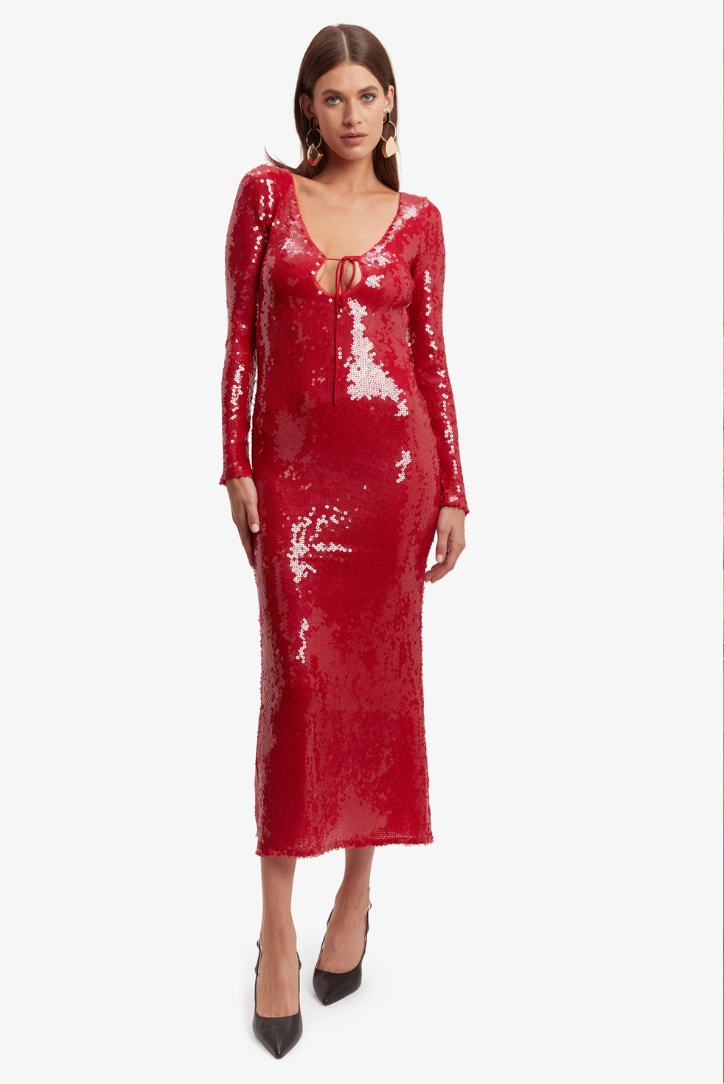 Hailey Sequins Midi- Red