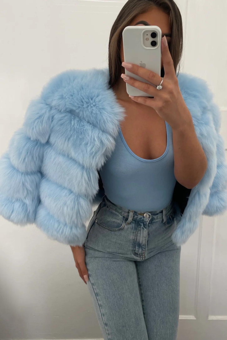 Vogue Faux Fur Coat- Sky Blue