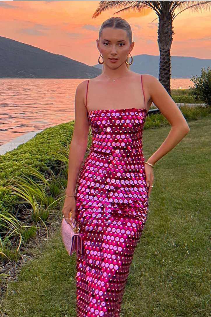 Nyla Sequin Maxi- Fuschia