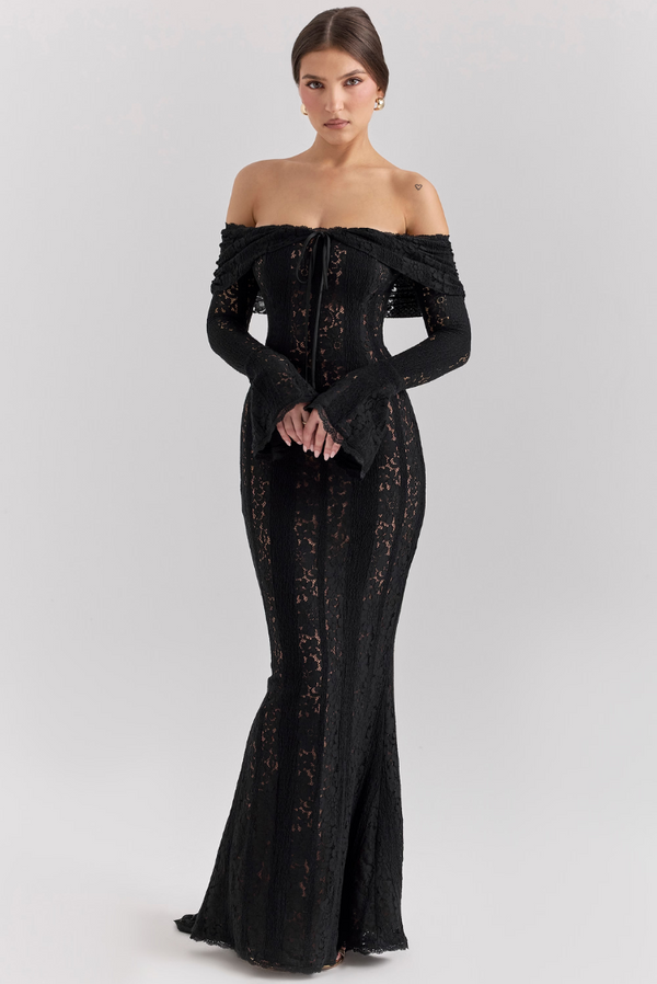 Georgette Lace Maxi- Black