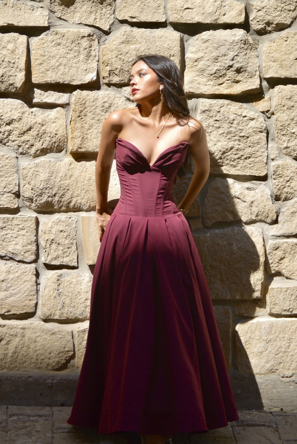 Katerina Corset Midi- Wine