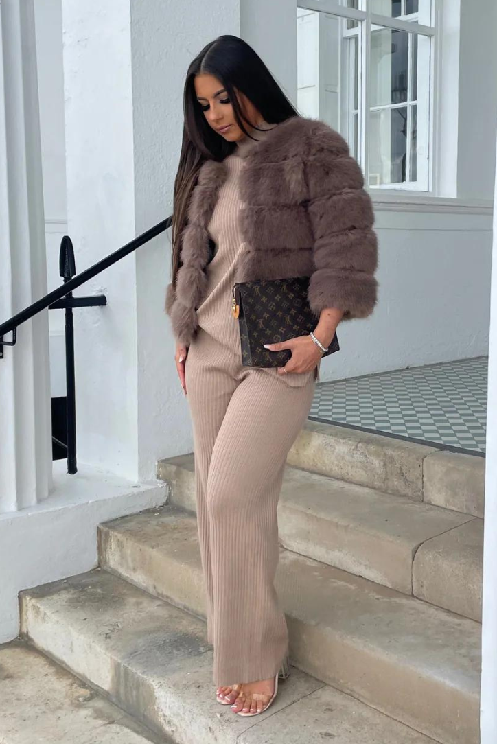 Vogue Faux Fur Coat- Mocha