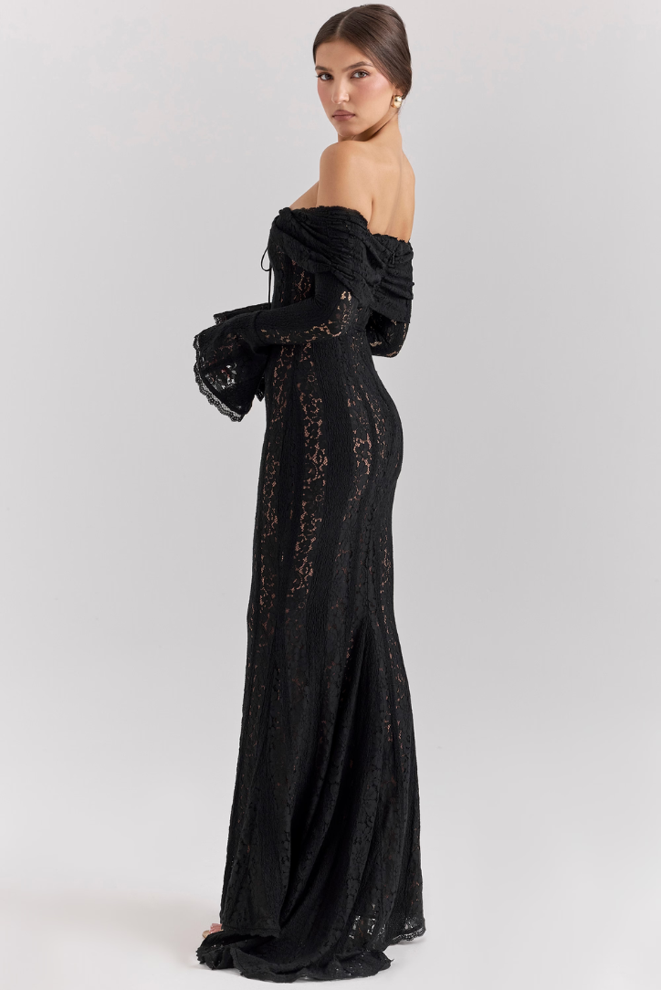 Georgette Lace Maxi- Black