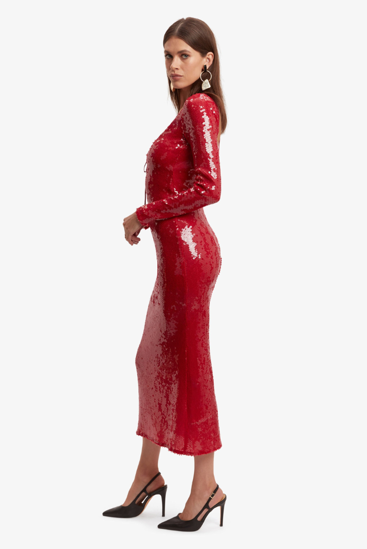 Hailey Sequins Midi- Red