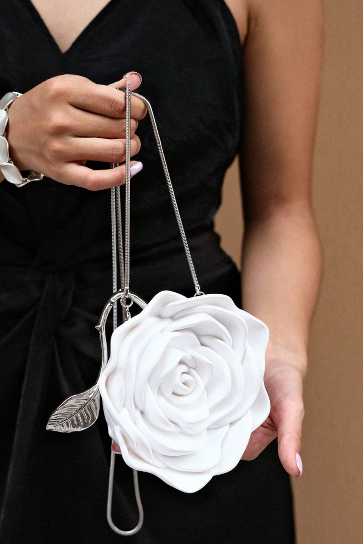 Acrylic Rose Clutch- White - Angel Lane Clothing
