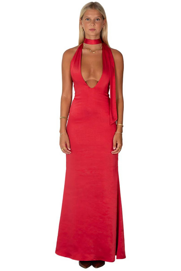 Karolina Satin Maxi- Red