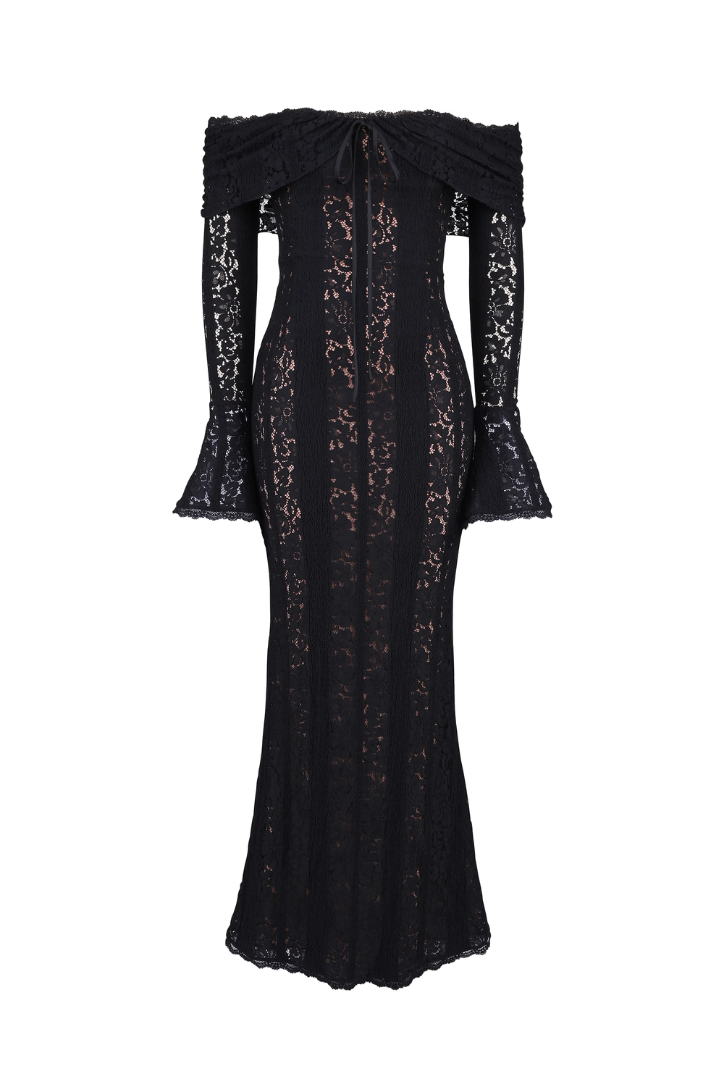 Georgette Lace Maxi- Black