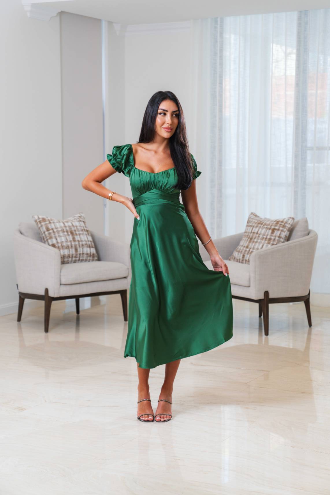 Rosy Midi Dress- Emerald