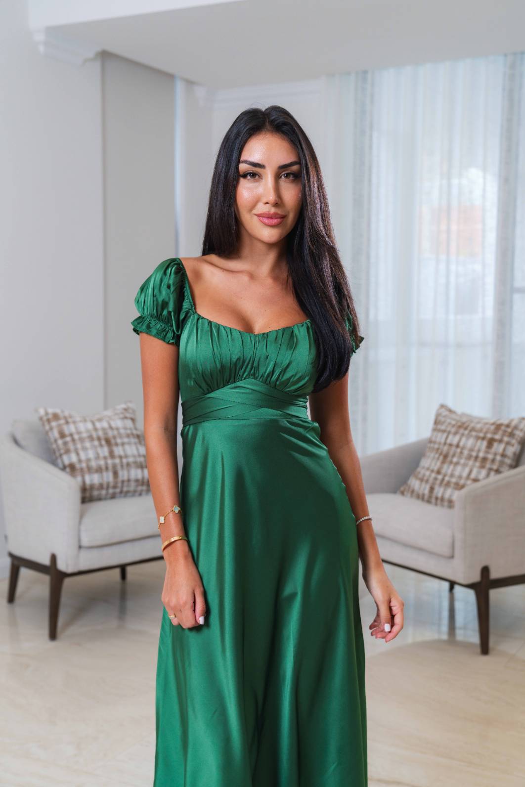 Rosy Midi Dress- Emerald