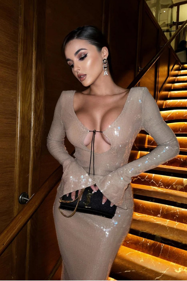 Hailey Sequins Midi- Champagne - Angel Lane Clothing