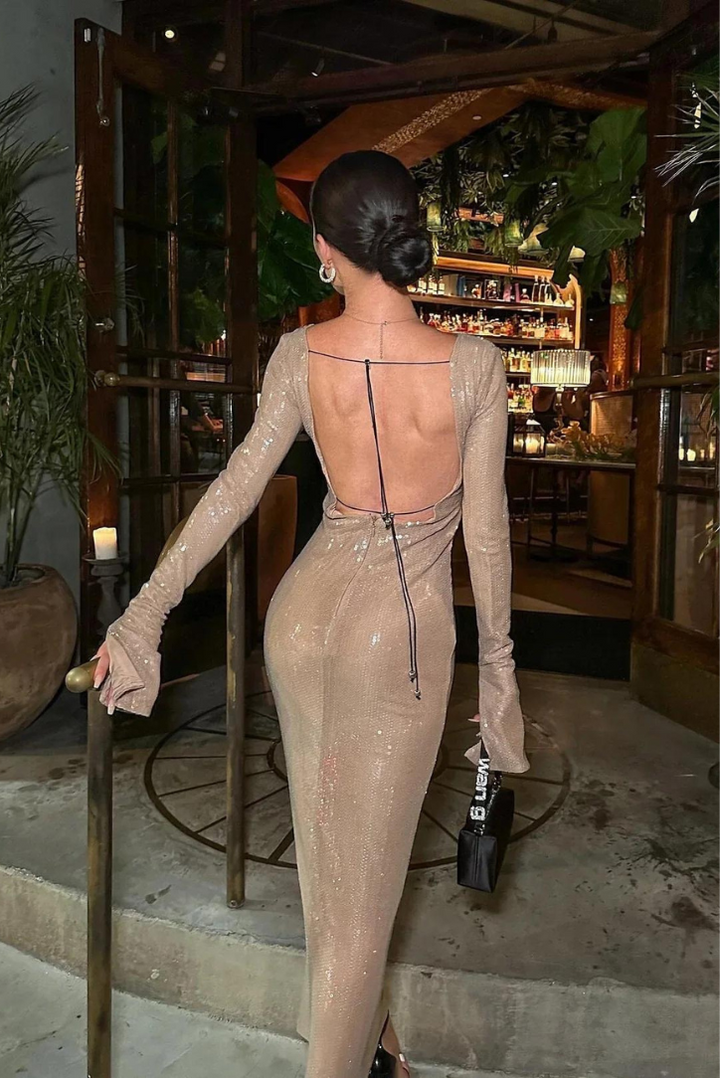 Hailey Sequins Midi- Champagne - Angel Lane Clothing