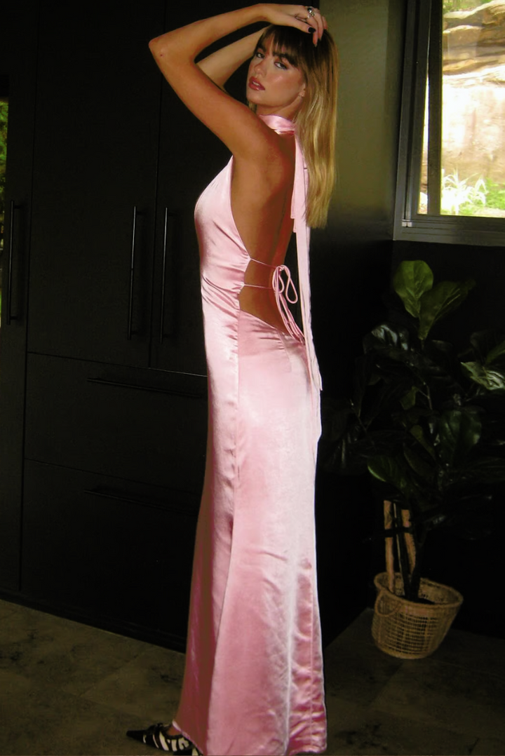 Karolina Satin Maxi- Pink - Angel Lane Clothing