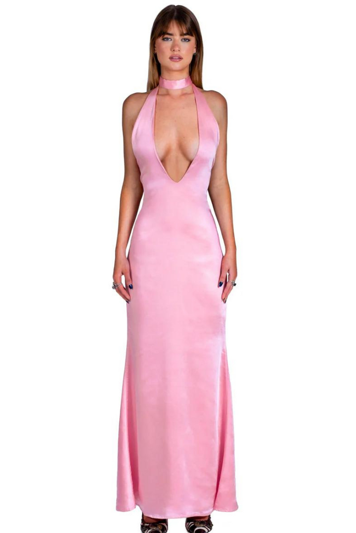 Karolina Satin Maxi- Pink - Angel Lane Clothing