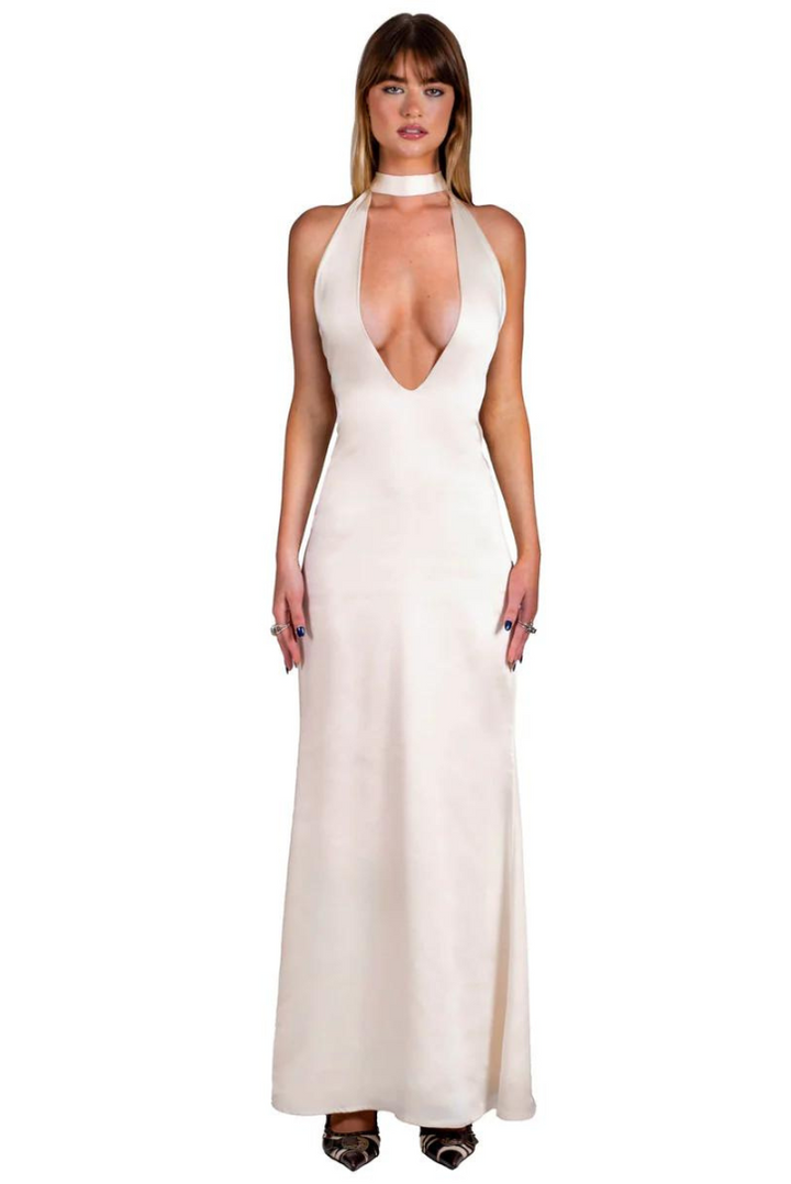 Karolina Satin Maxi- White - Angel Lane Clothing