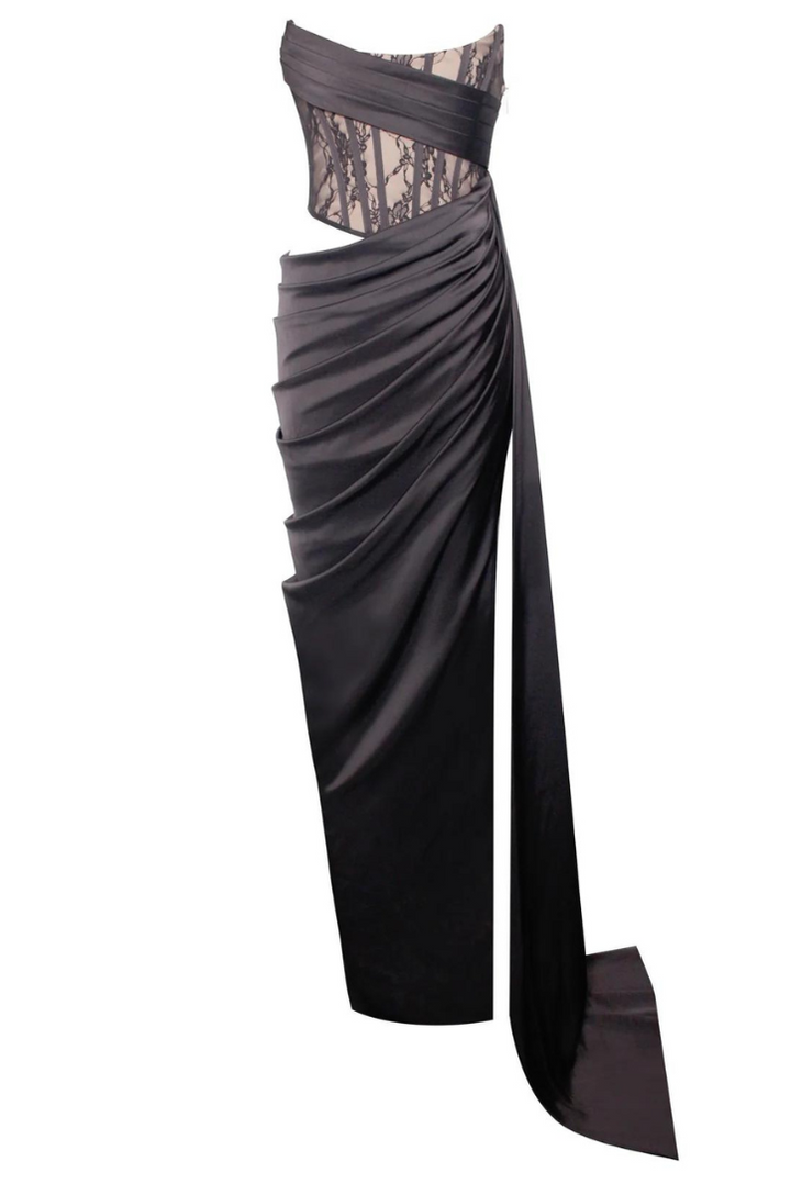 Maria Satin Maxi- Black - Angel Lane Clothing
