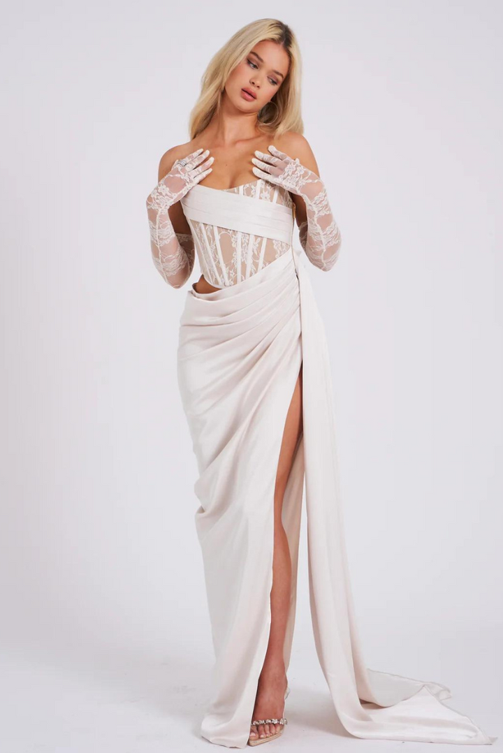 Maria Satin Maxi- White - Angel Lane Clothing