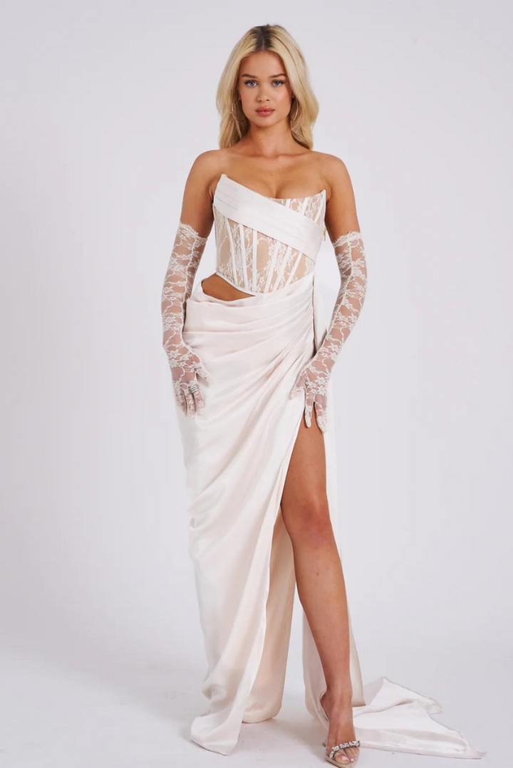 Maria Satin Maxi- White - Angel Lane Clothing